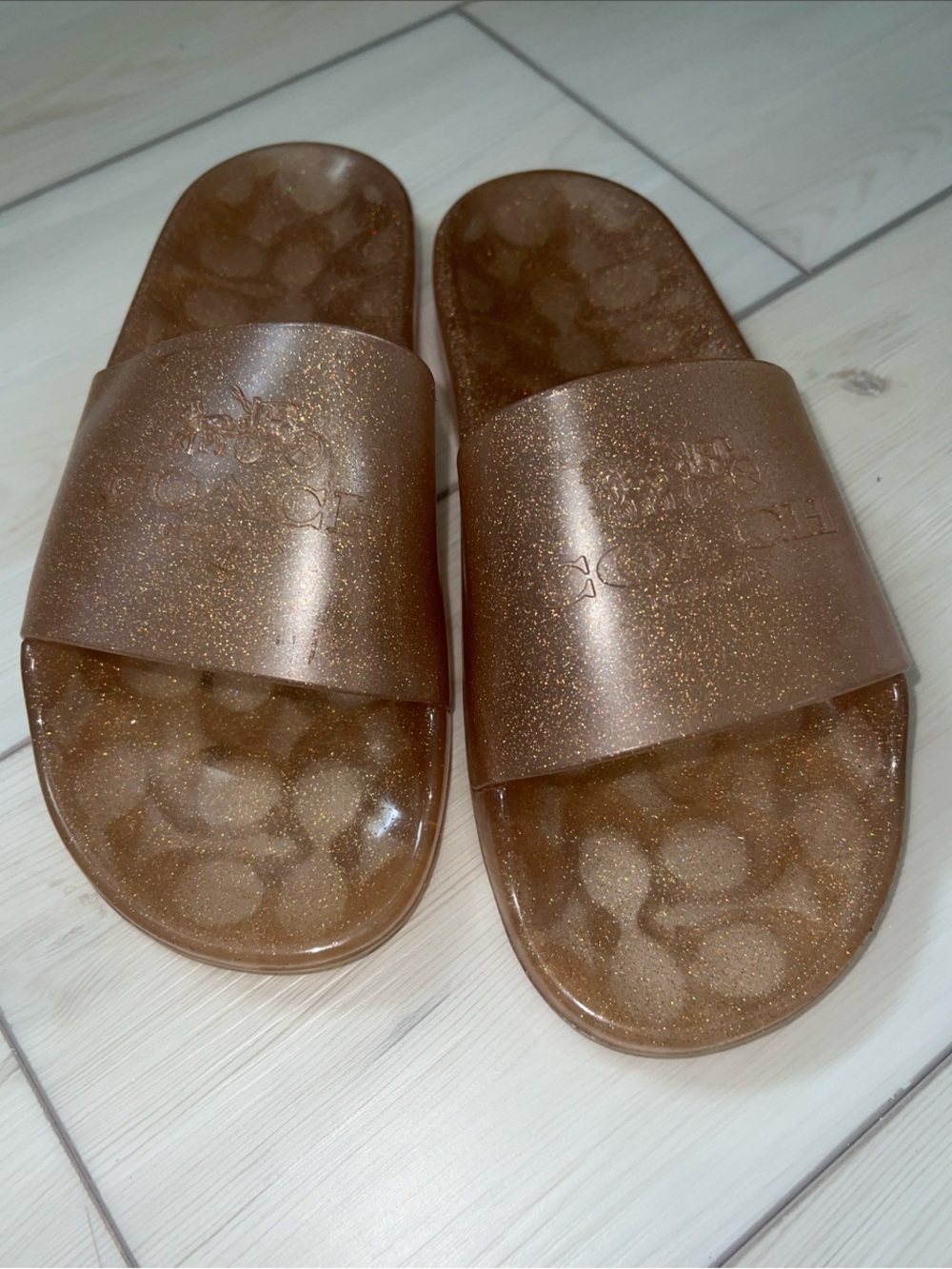 Coach Metallic Bronze Glitter Slide Sandals